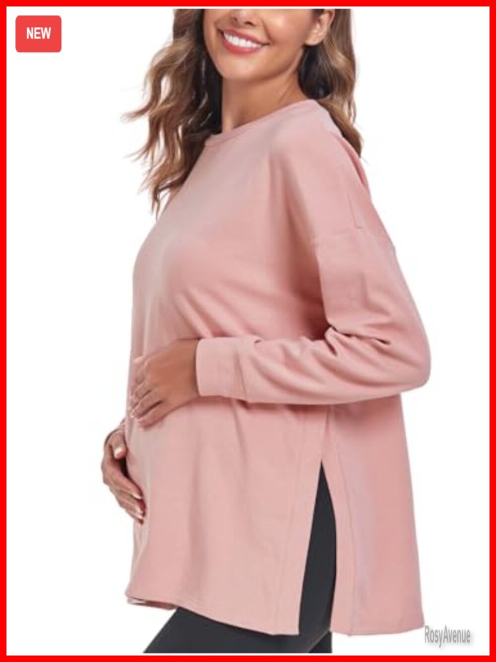 Women's Maternity Long Sleeve Side Split Pregnancy Top T-Shirt